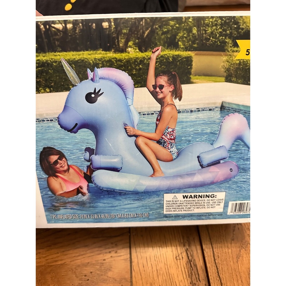 Members Mark‎ Inflatable Ride On Blue Unicorn Pool Float Side Handles Swim NIB